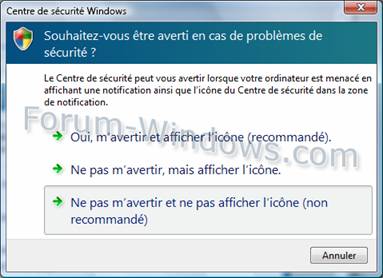 Centre de sécurité Windows Vista